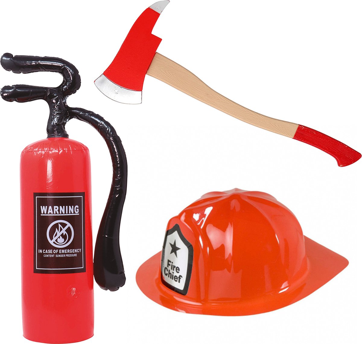 Brandweerman verkleed set - volwassenen - helm - brandblusser - bijl - Carnaval
