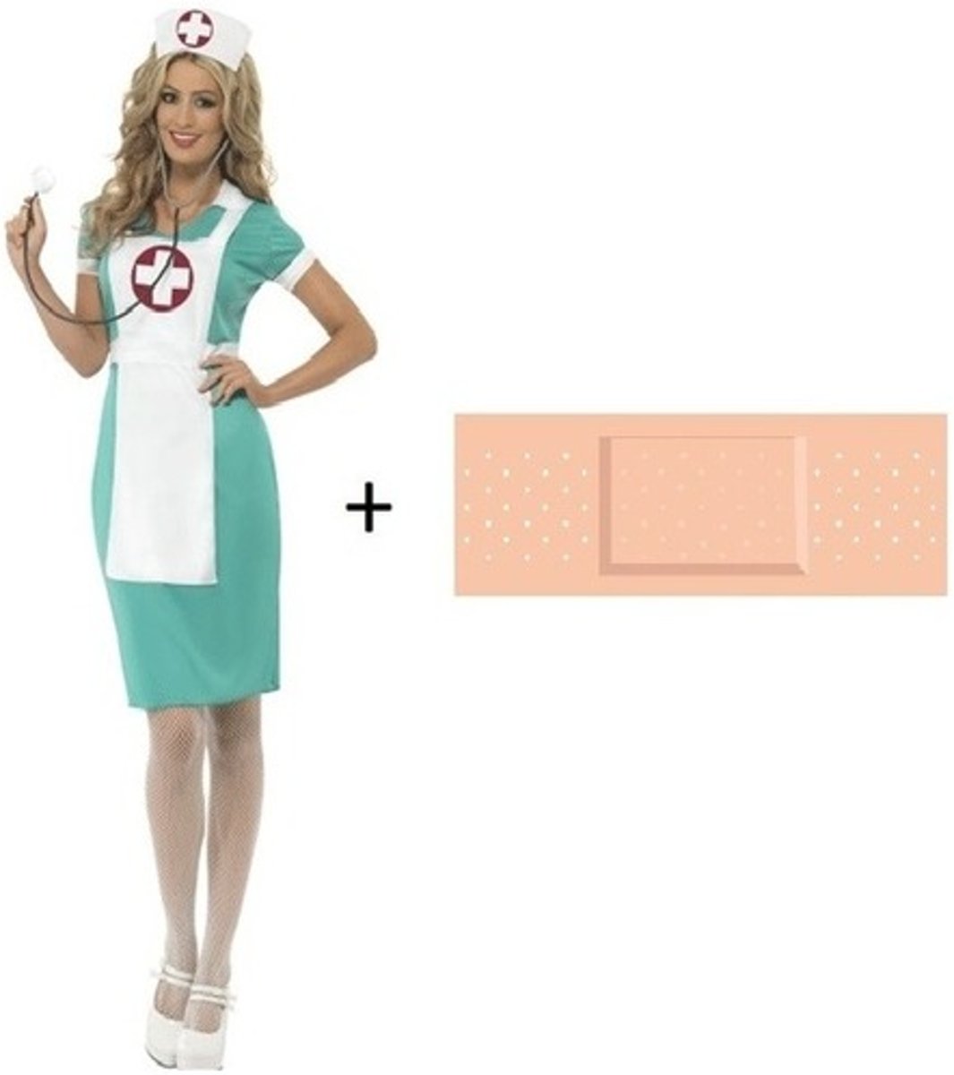 Carnaval / feest zuster jurkje kostuum - maat L/XL (40-42) - incl. gratis pleister sticker