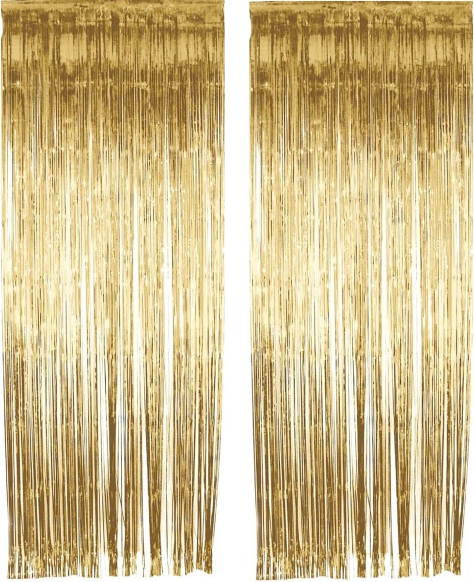 Folie deurgordijn versiering - 2x - goud - 244 x 91 cm - glitter and glamour wanden - grote oppervlakten maken in glitter folie