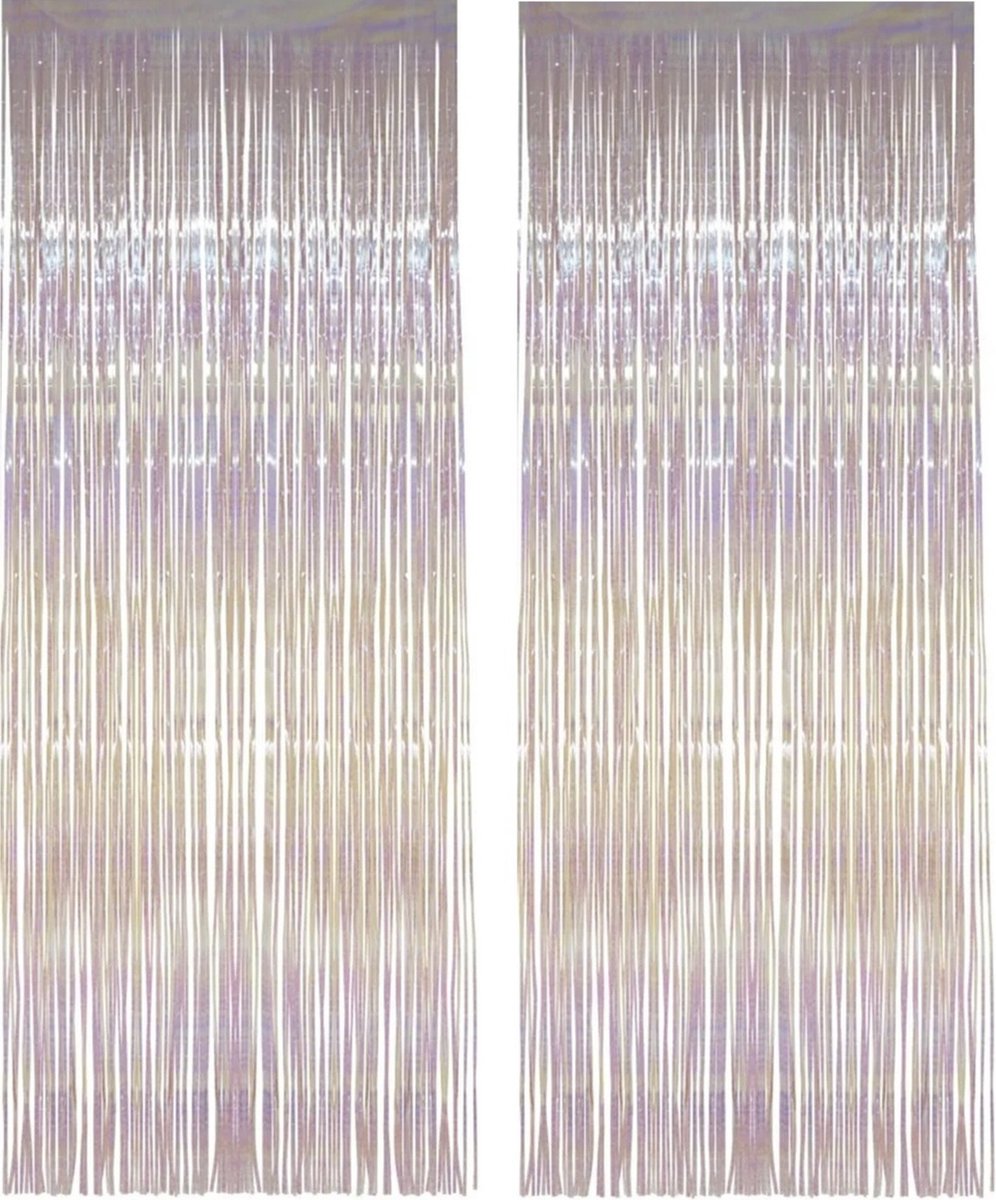 Folie deurgordijn versiering - 2x - transparant - 244 x 91 cm - glitter and glamour wanden - grote oppervlakten maken in glitter folie