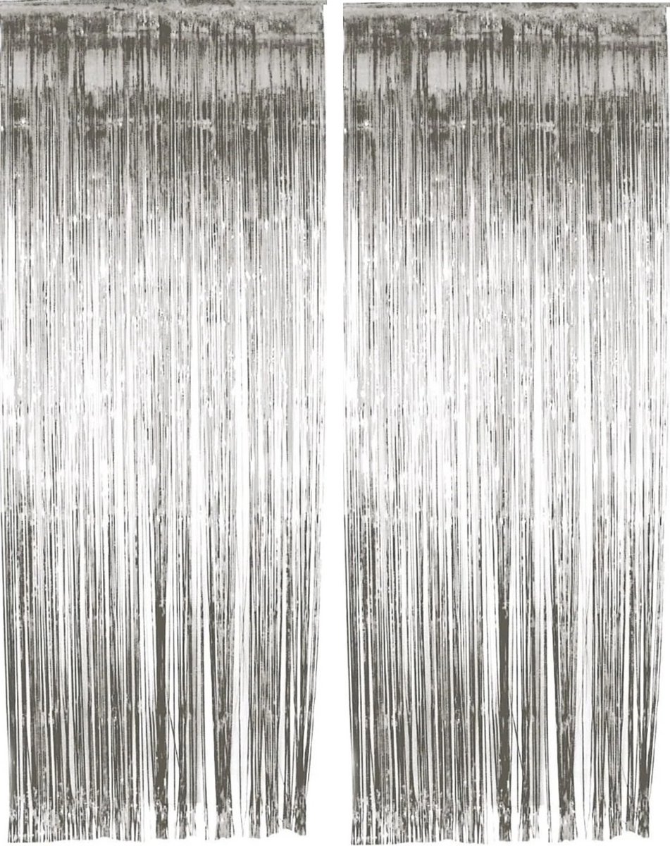 Folie deurgordijn versiering - 2x - zilver - 244 x 91 cm - glitter and glamour wanden - grote oppervlakten maken in glitter folie