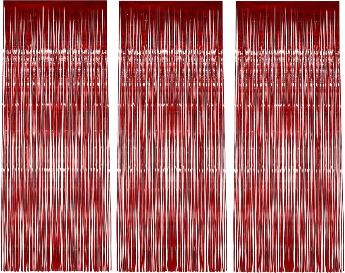 Folie deurgordijn versiering - 3x - rood - 244 x 91 cm - glitter and glamour wanden - grote oppervlakten maken in glitter folie