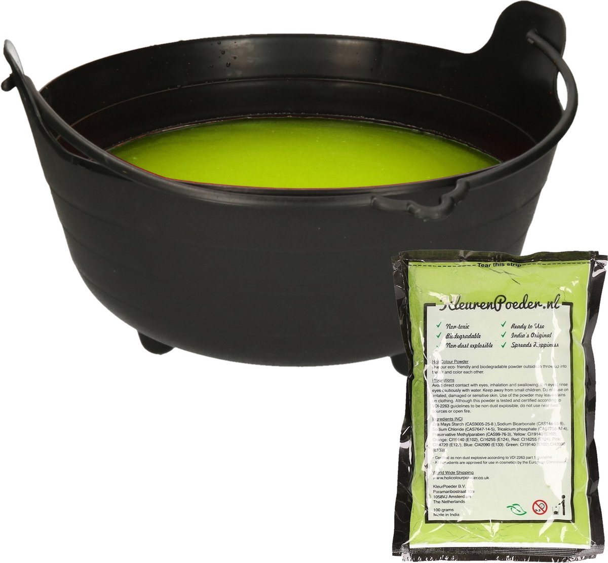 Halloween heksenketel/kookpot met heksensoep - 37 cm - incl. kleurpoeder groen