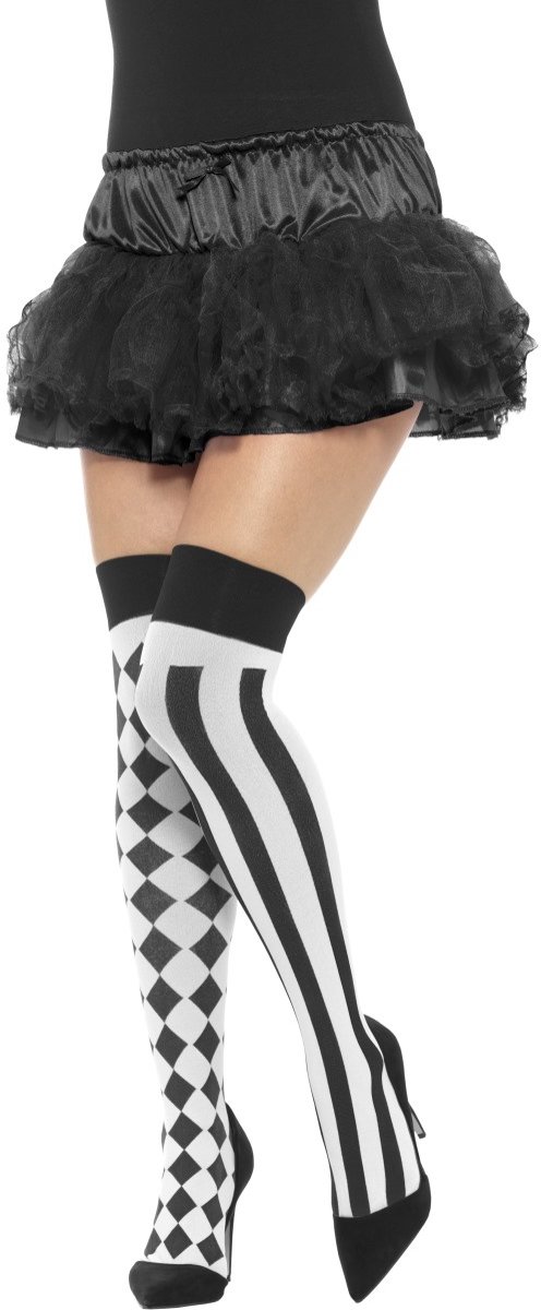 Harlekijn hold up kousen - Zwart/wit geblokt en gestreept - onesize