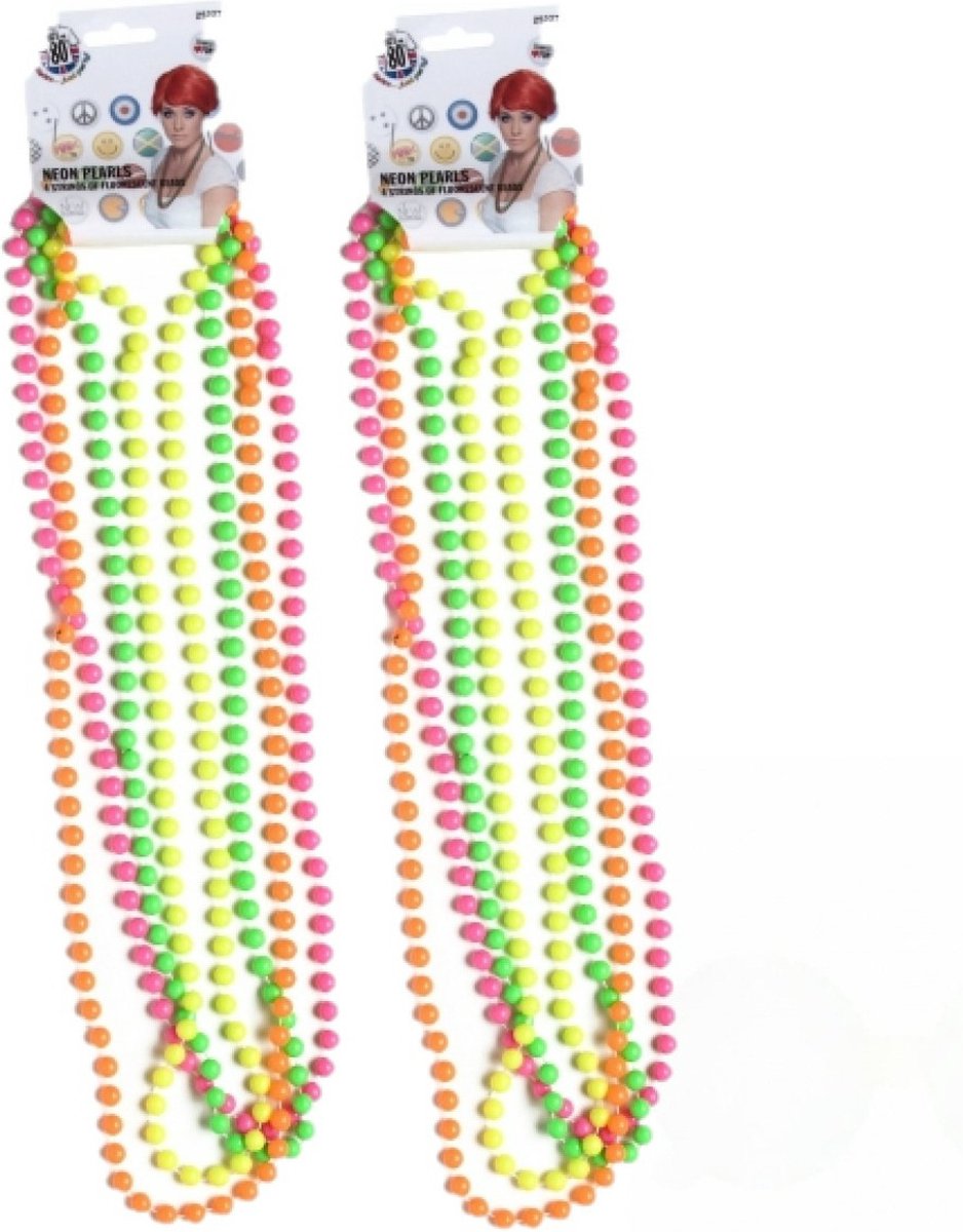 Hippie Flower Power thema dames verkleed multicolor 4x stuks kralen kettingen