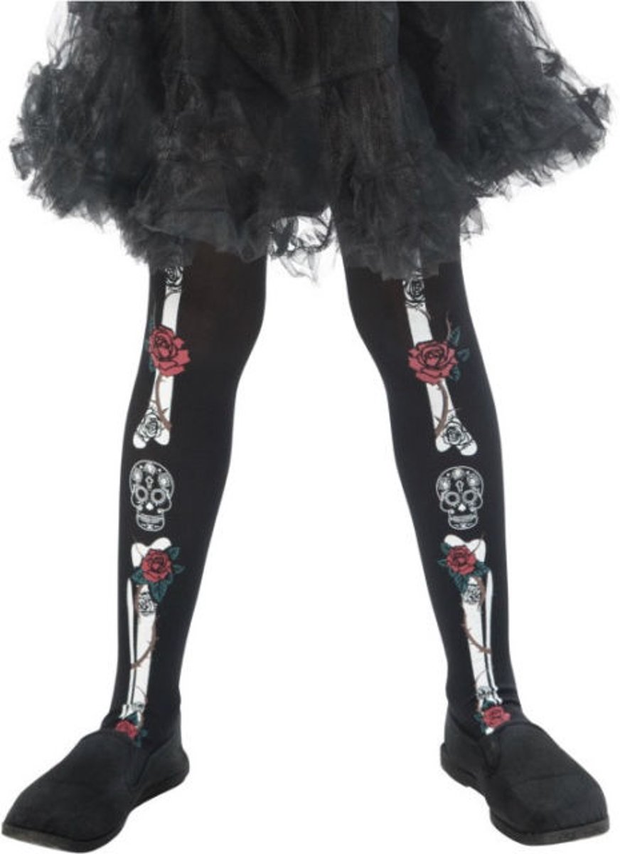 Kinderpanty Day of the Dead - Panty maat 140-158 - Skelet botten met rozen