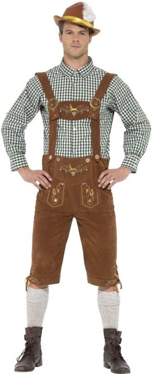 Oktoberfest - Luxe Oktoberfest lederhosen met blouse voor heren - Bierfeest kostuum 52-54 (L)