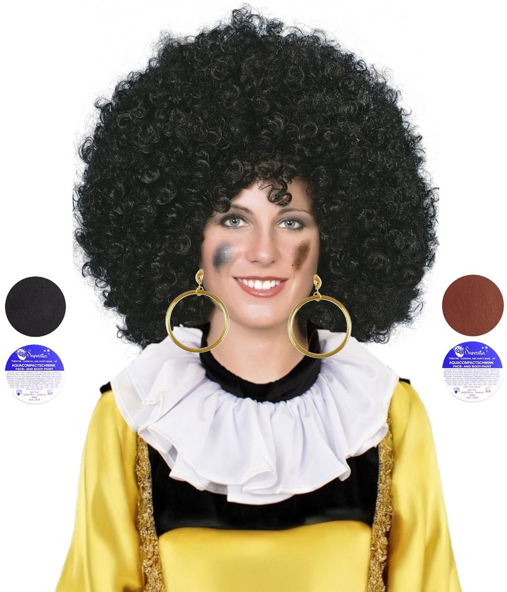 Pieten set - pruik - kraag - schmink - oorbellen - sinterklaas en piet - verkleden