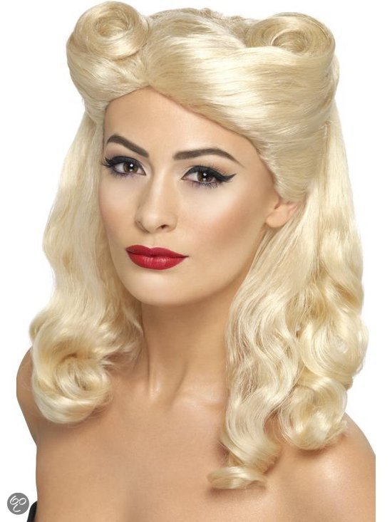 Pruik jaren 40 pin-up look blond