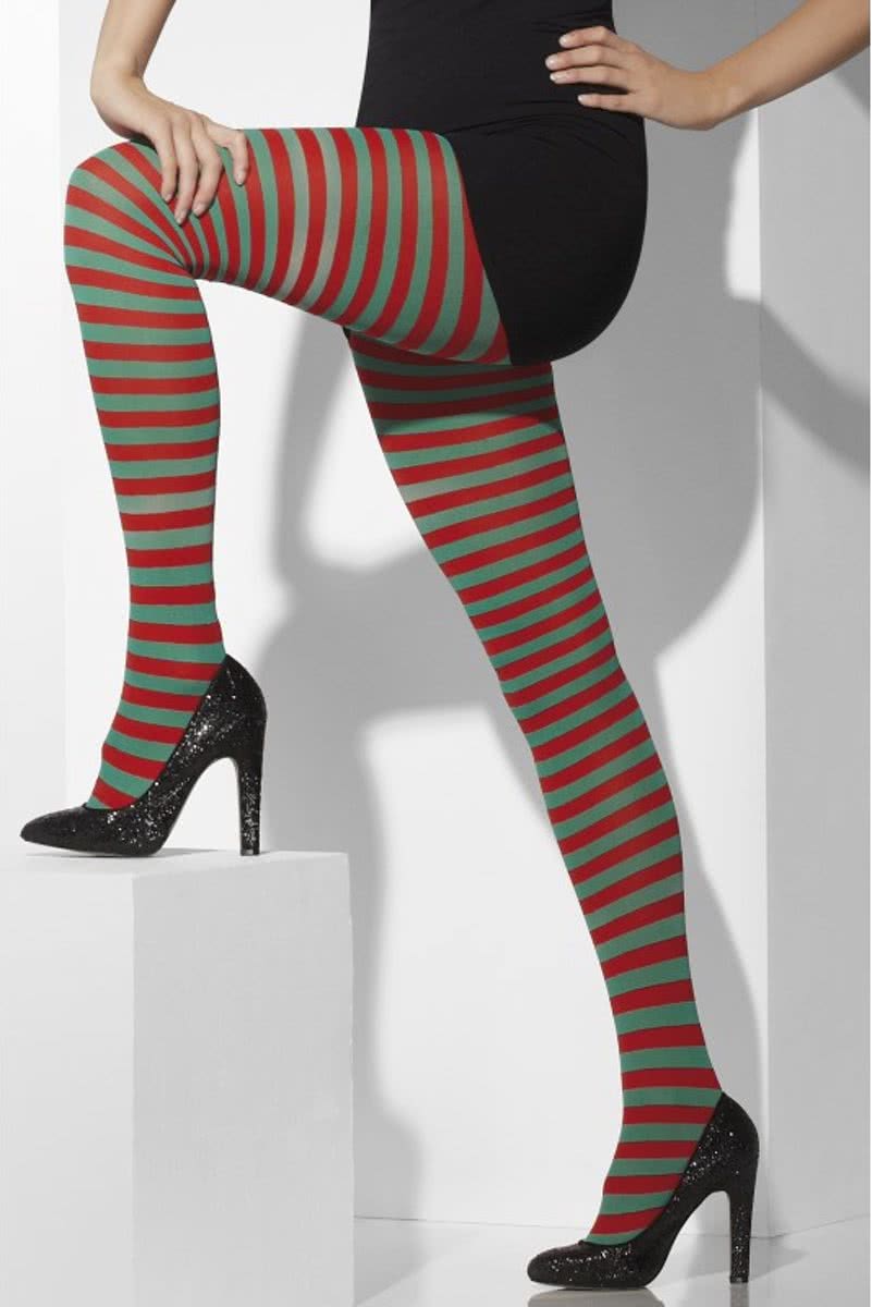 Rood-groen gestreepte panty