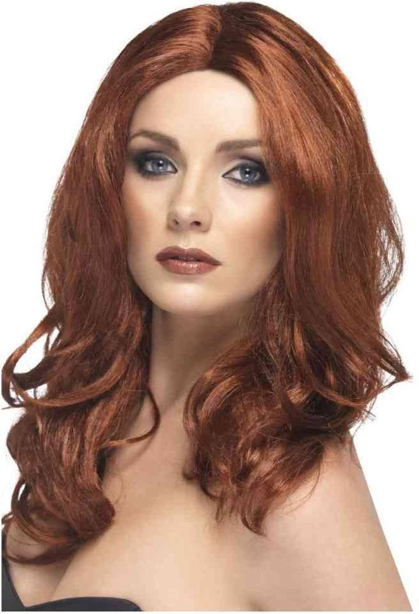 SMIFFYS - Lange kastanjebruine pruik voor vrouwen - Pruiken