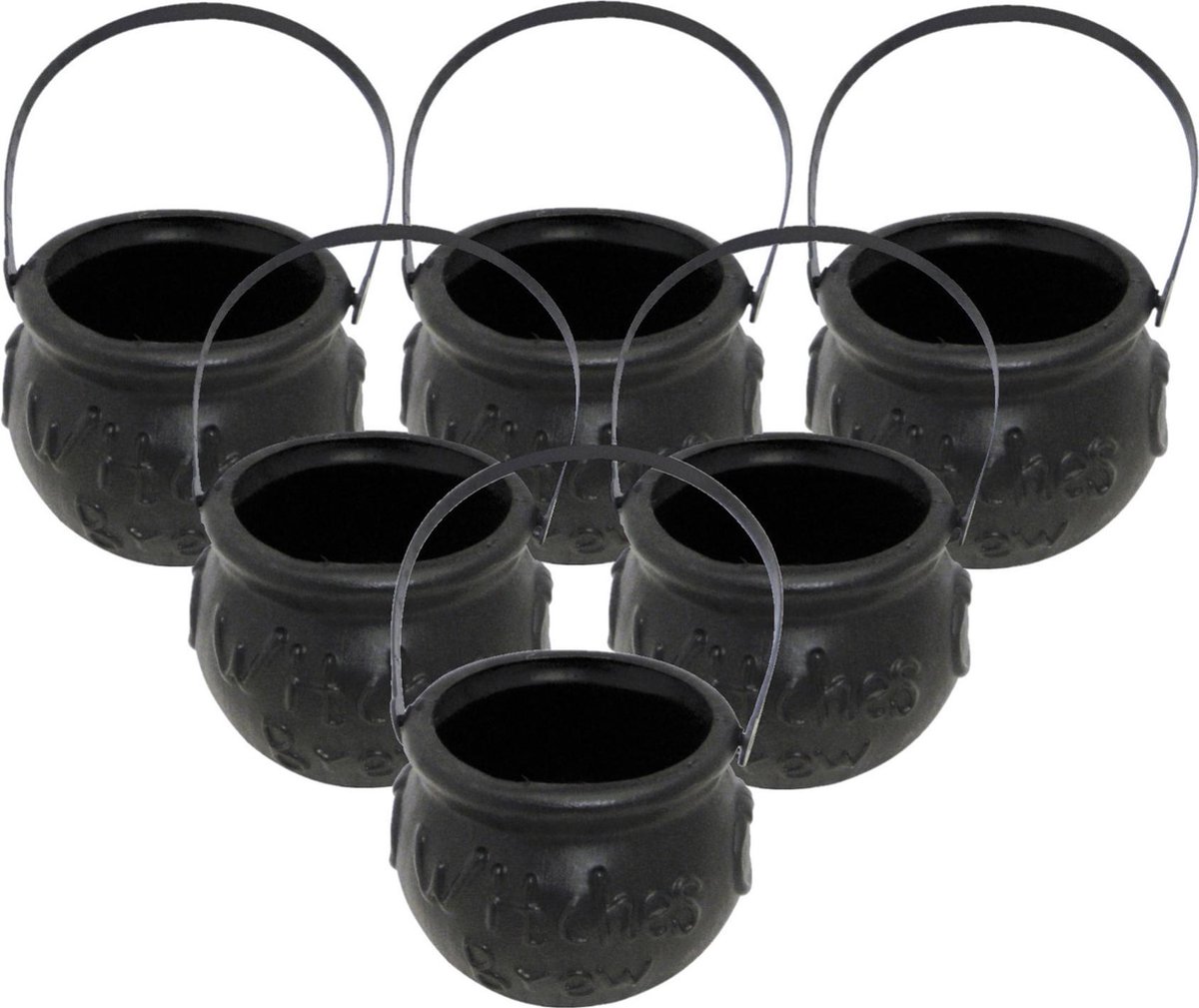 Set van 6x stuks mini heksenketel/kookpot zwart 15 cm - Halloween uitdeel cadeautjes