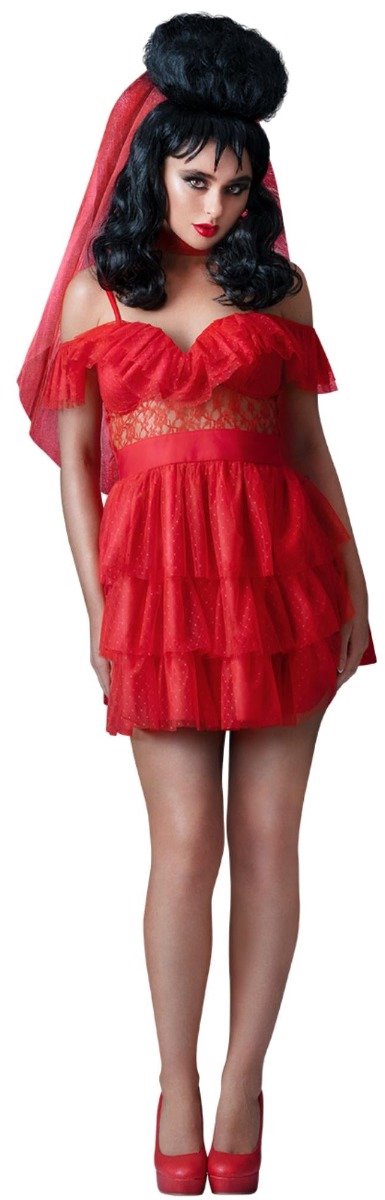   - Beetlejuice, Lydia Bride Kostuum - L - Rood/Wit