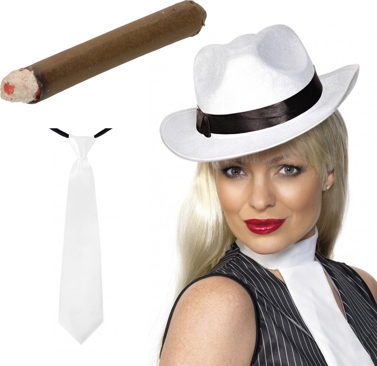   - Gangster/maffia verkleed hoed met stropdas en vette sigaar