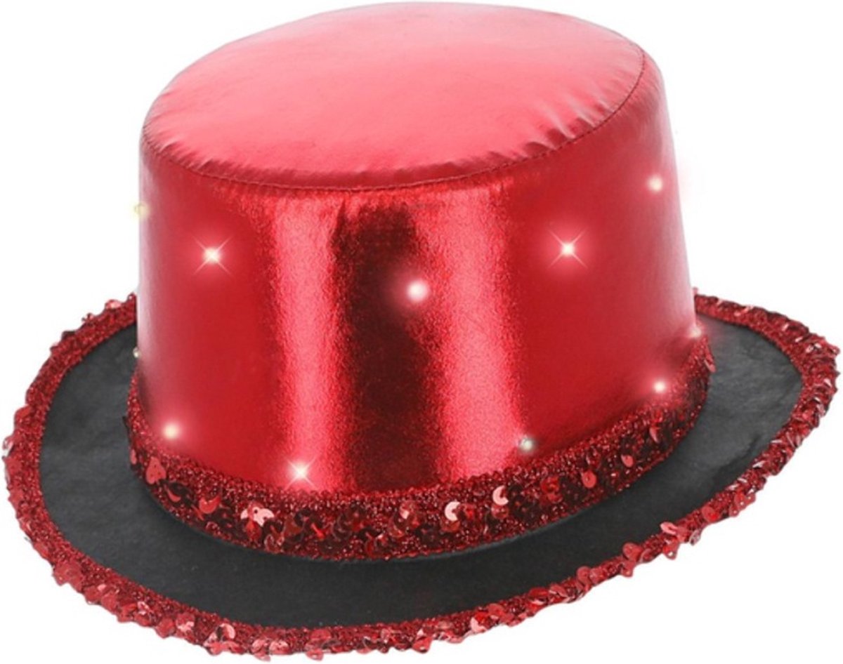   - LED Light Up Metallic Kostuum Hoed - Rood