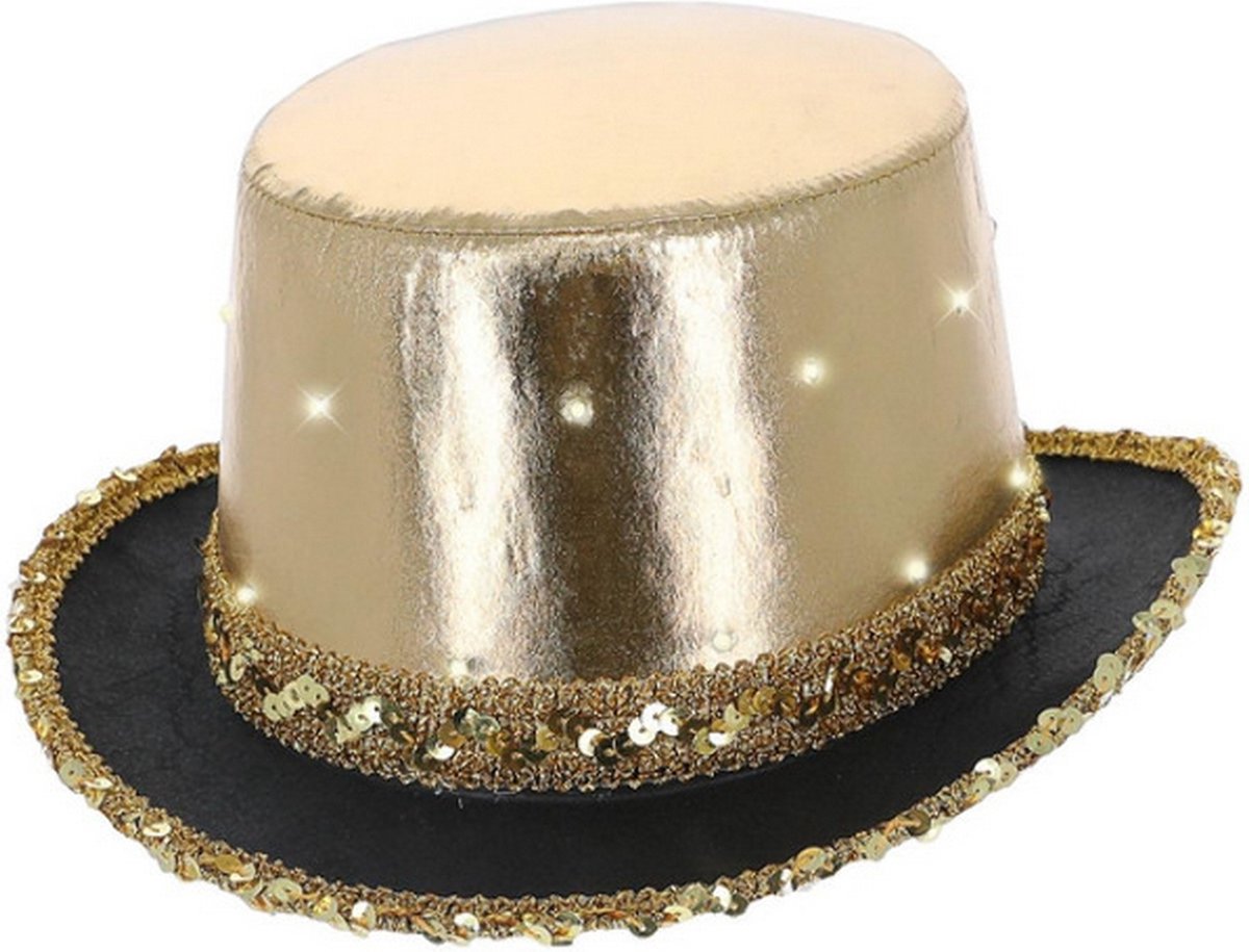   - LED Light Up Metallic Top Hat Kostuum Hoed - Goudkleurig