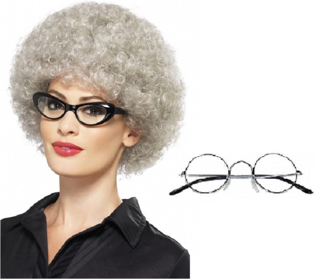   - Oma Sarah carnaval verkleed set pruik en bril - 50 jaar pop