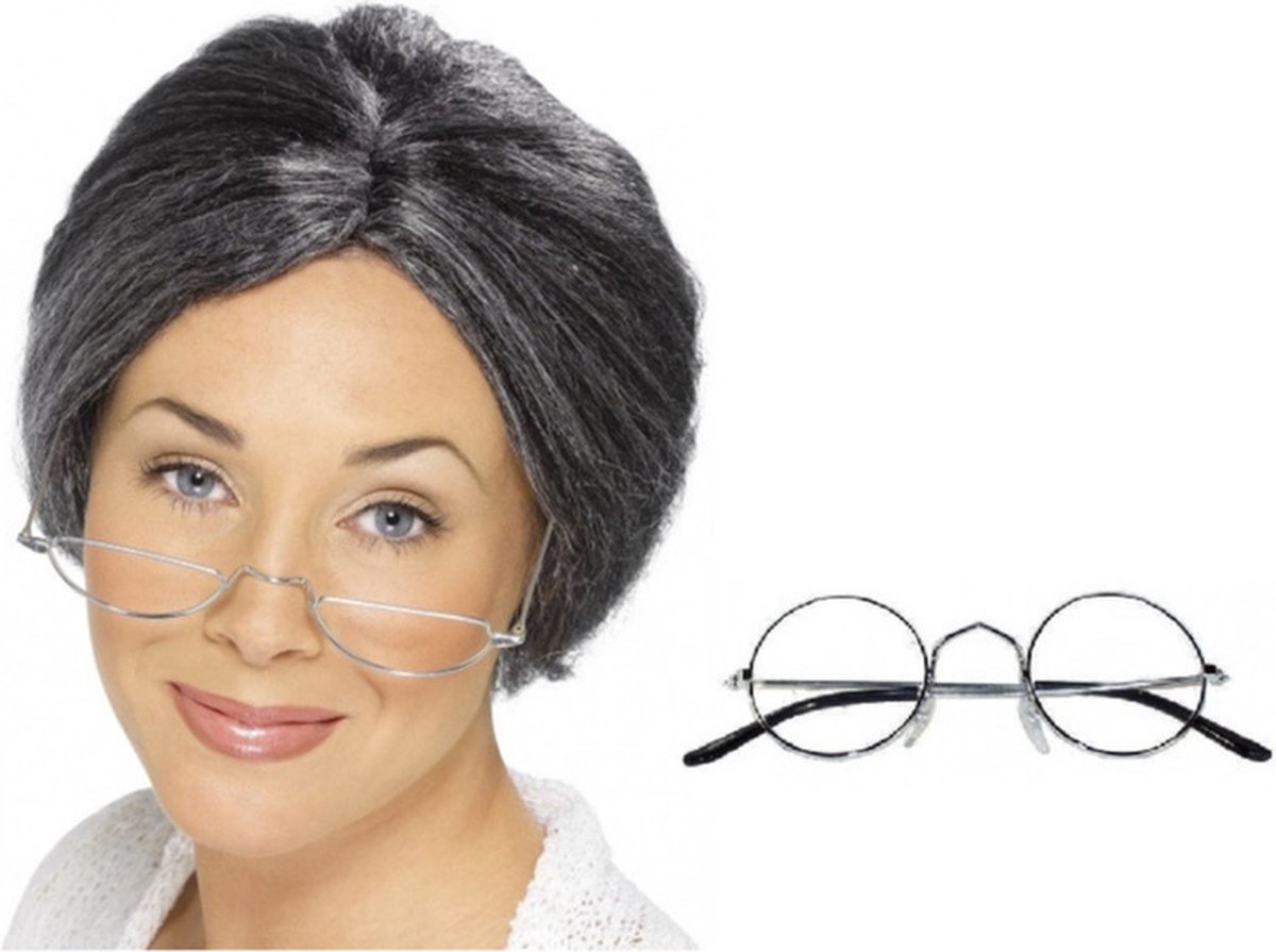   - Oma Sarah carnaval verkleed set pruik en bril - 50 jaar pop