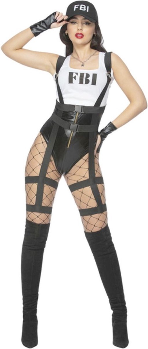   - Politie & Detective Kostuum - Fbi Female Bombshell Investigator - Vrouw - zwart,wit / beige - Medium - Carnavalskleding - Verkleedkleding