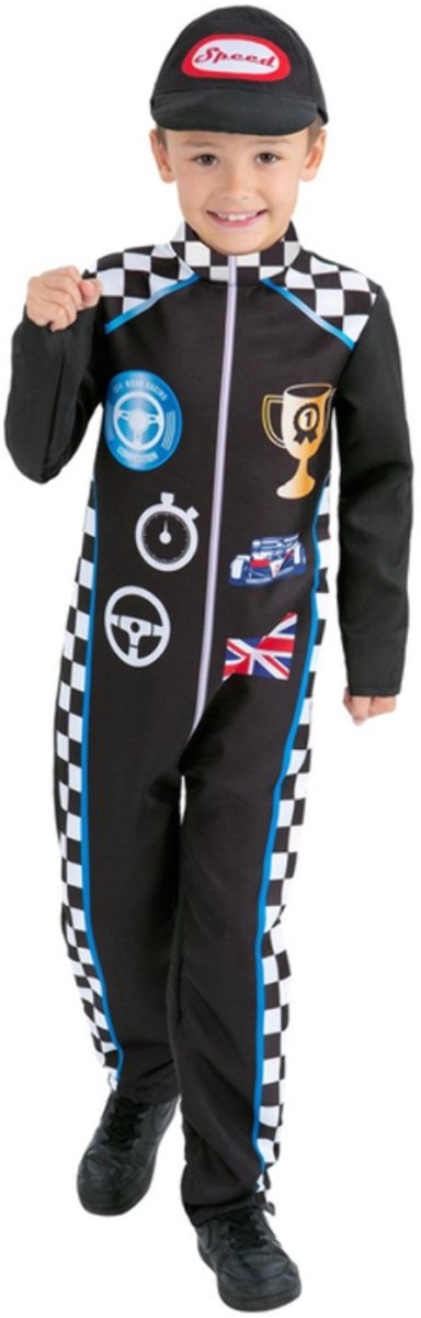   - Racing Driver Kinder Kostuum - Kids tm 9 jaar - Zwart