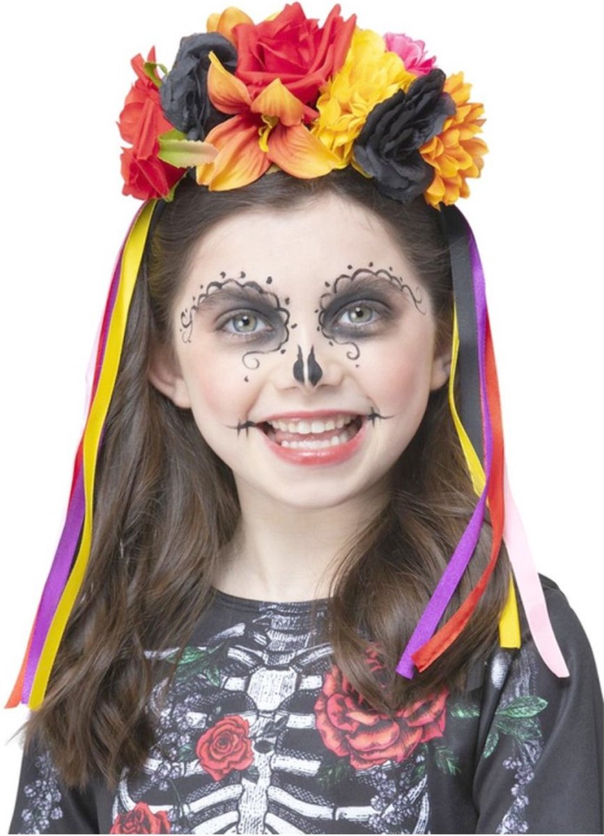   - Spaans & Mexicaans Kostuum - Day Of The Dead Bloemen Hoofdband Kind - multicolor - One Size - Halloween - Verkleedkleding