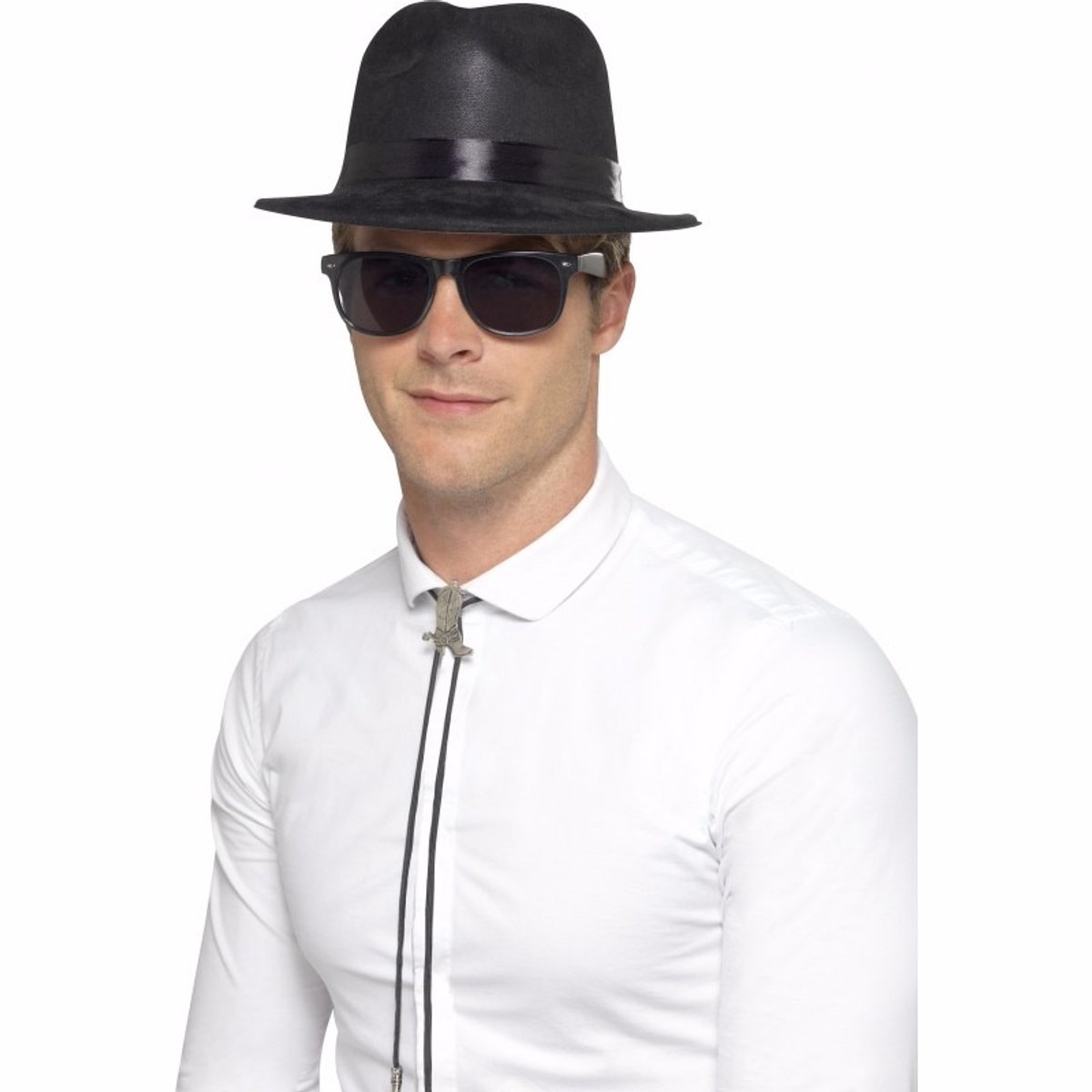   Blues Brothers hoed - 12x - zwart - volwassenen - plastic - Fedora - Carnaval verkleedhoeden