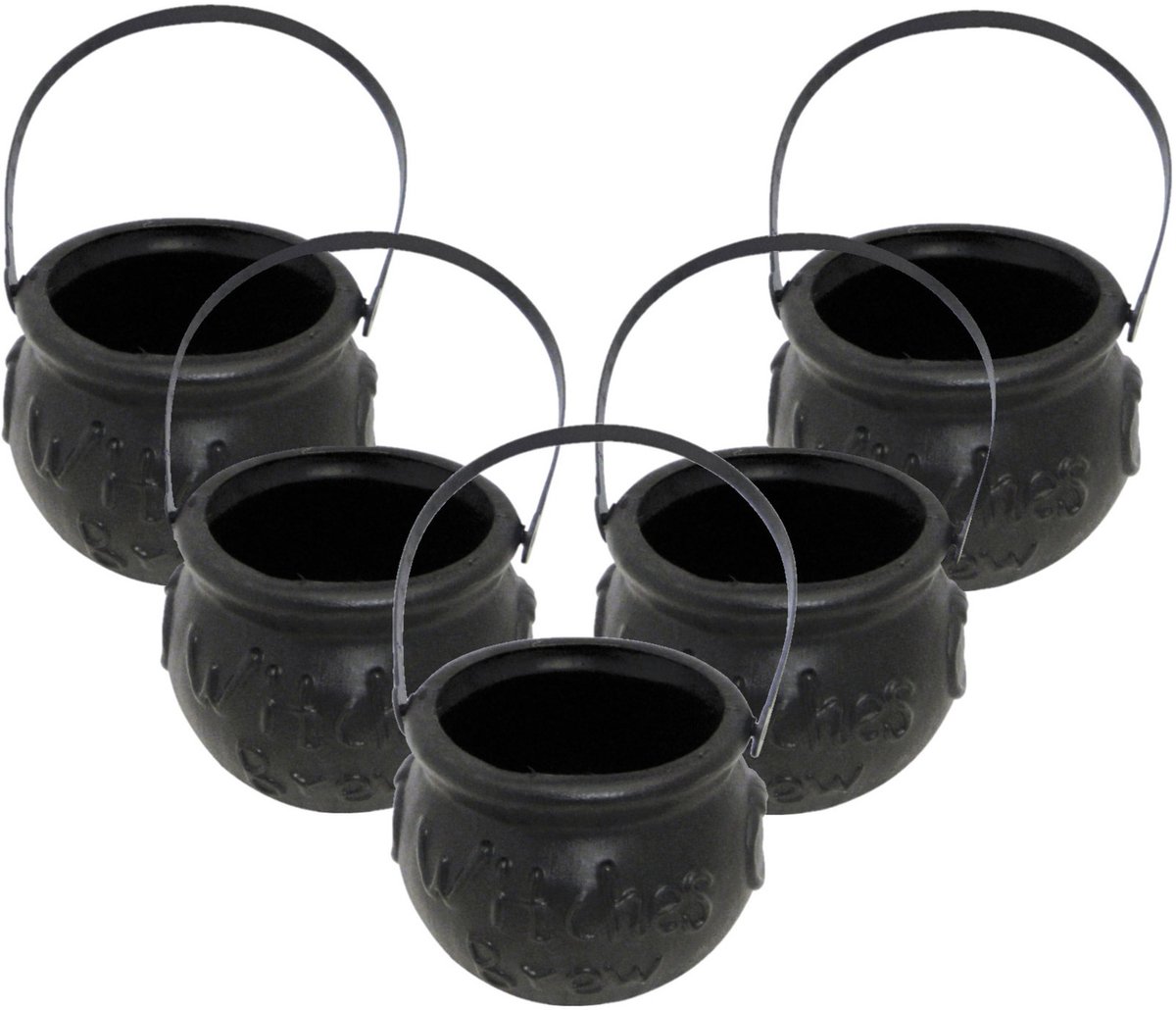   Heksenketel - 5x - zwart - D10 cm - kunststof - halloween - horror - kookpot