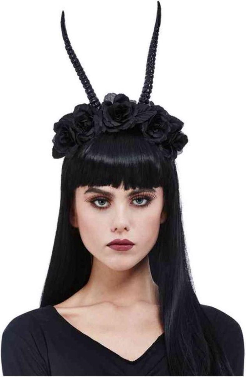   Hoorns haarband Demon Horn Flower Zwart