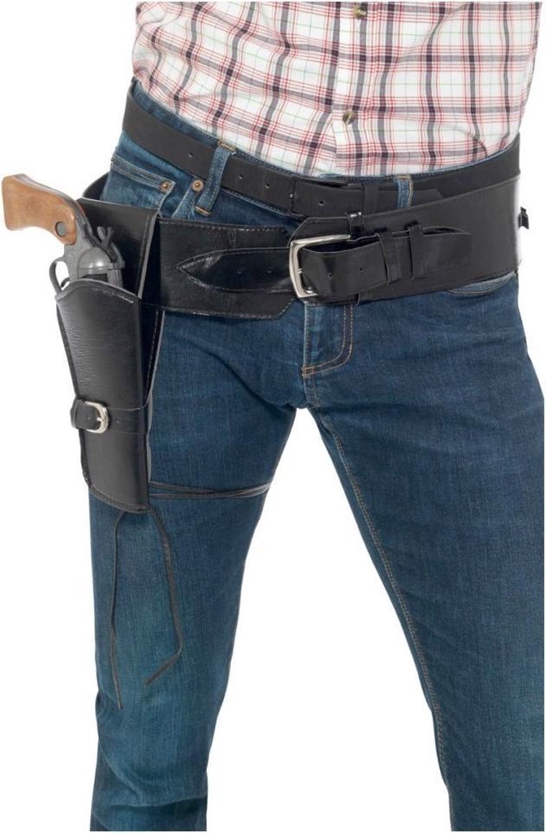  Kostuum Accessoire Adult Faux Leather Single Holster With Belt Zwart