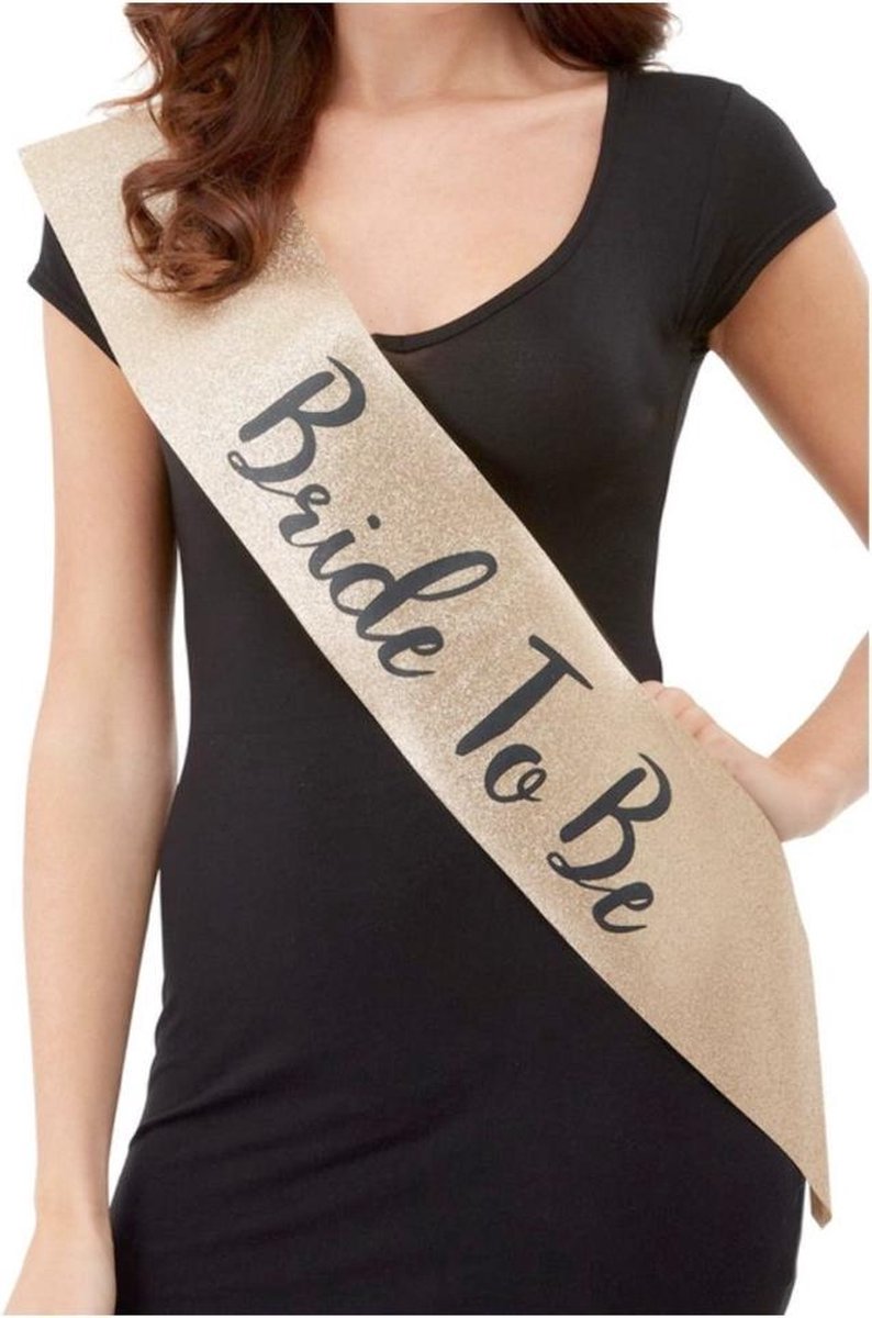   Kostuum Accessoire Deluxe Glitter Bride To Be Sash Goudkleurig/Zwart
