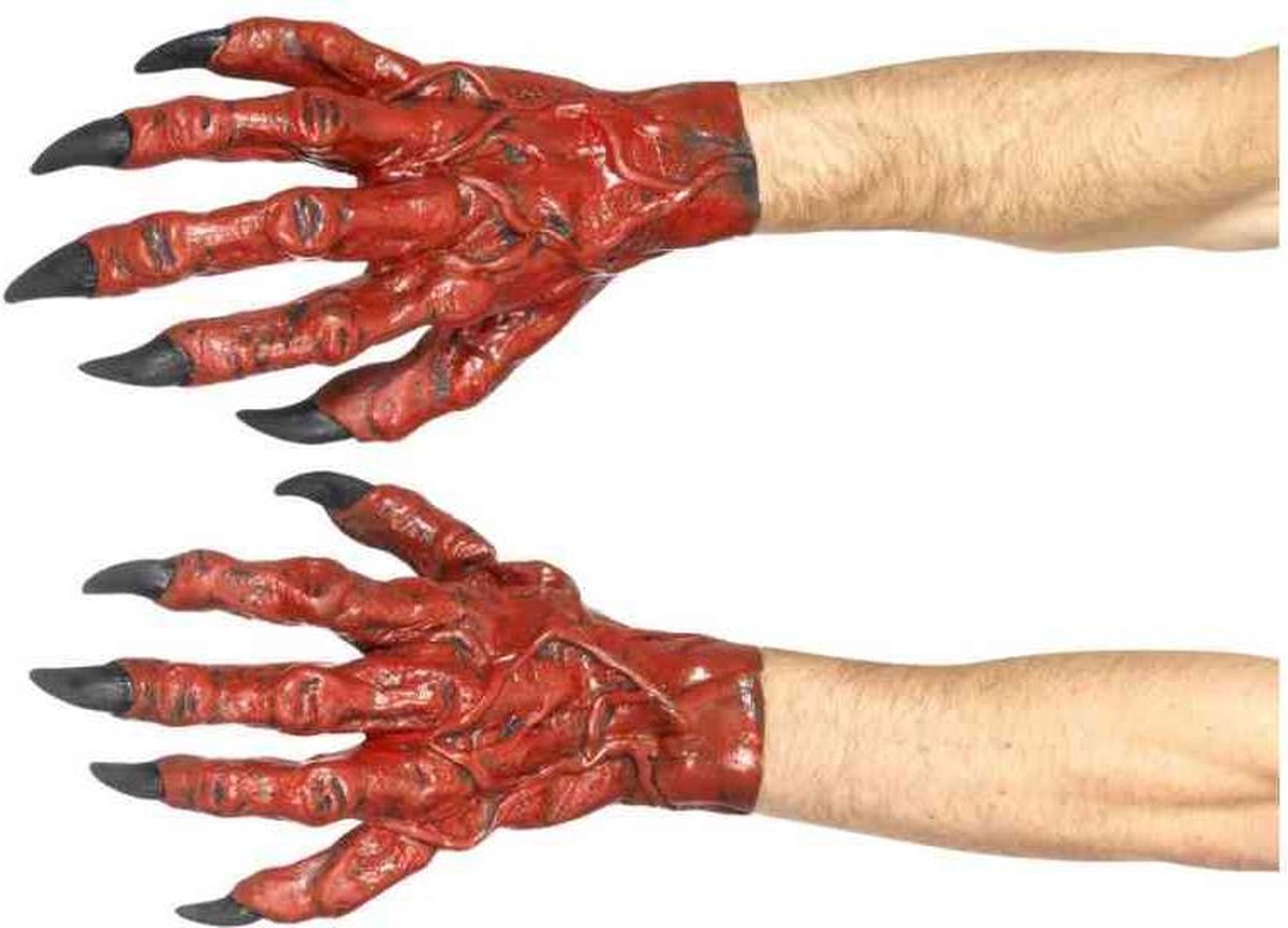   Kostuum Accessoire Devil Hands Latex Rood