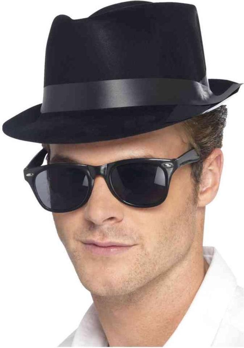   Kostuum Hoed Flocked Fedora Zwart
