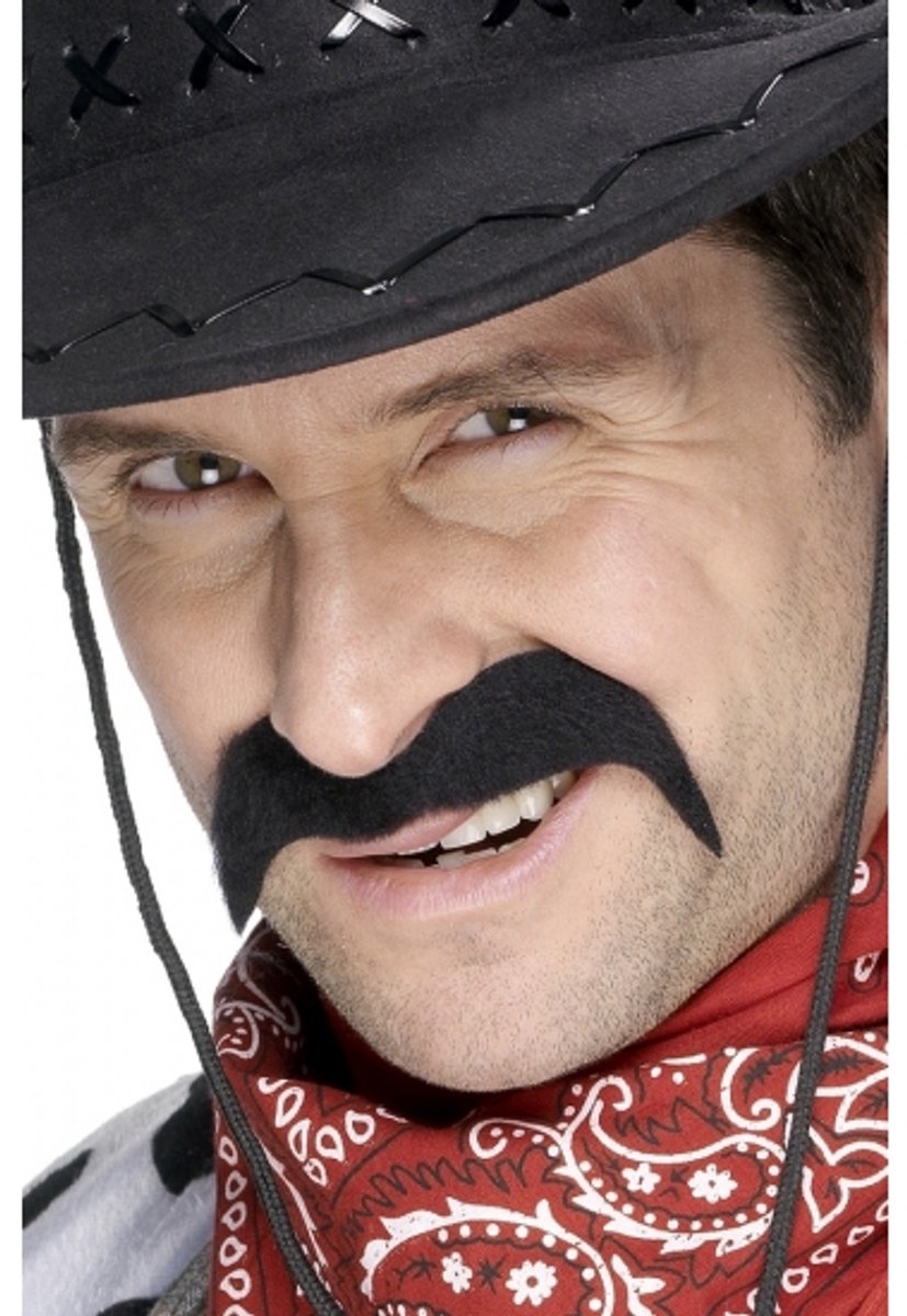 Smiffys Nep snor - 6x - zwart - plak snor - cowboys - mexiaanse snor - carnaval