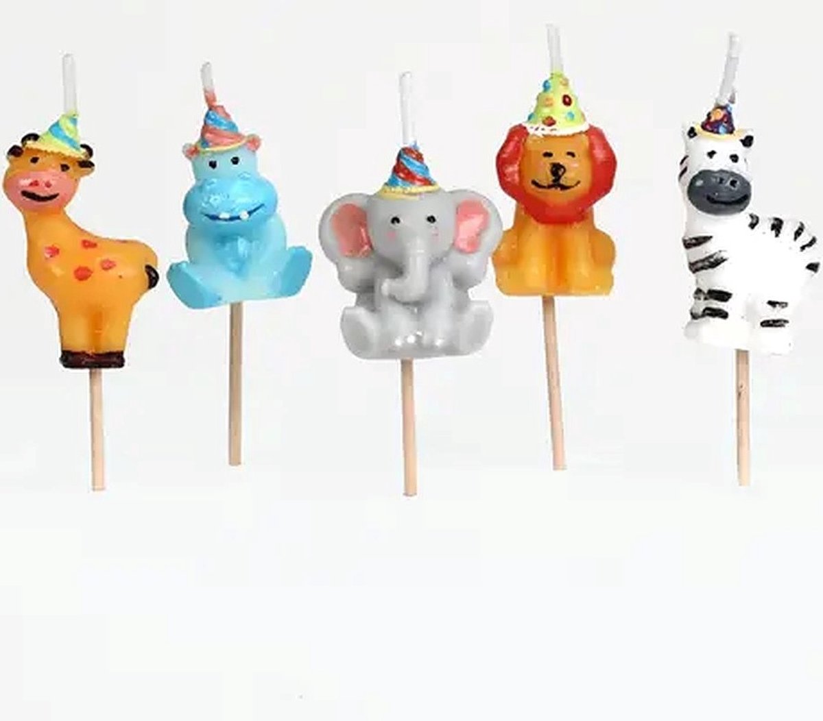 Party Hat Safari Dieren Cake Kaarsen Candle Taart Kaarsjes Verjaardag - 5 stuks - 4 cm 3D Taartkaarsen - Decoratie - Cupcake Cake Kinderfeestje