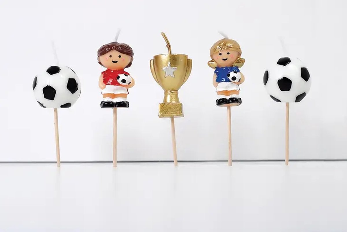   -  s - Voetbal - 5 stuks 4cm 3D - Taartkaarsjes - Taart - Taartversiering - Verjaardag - Kinderfeestje