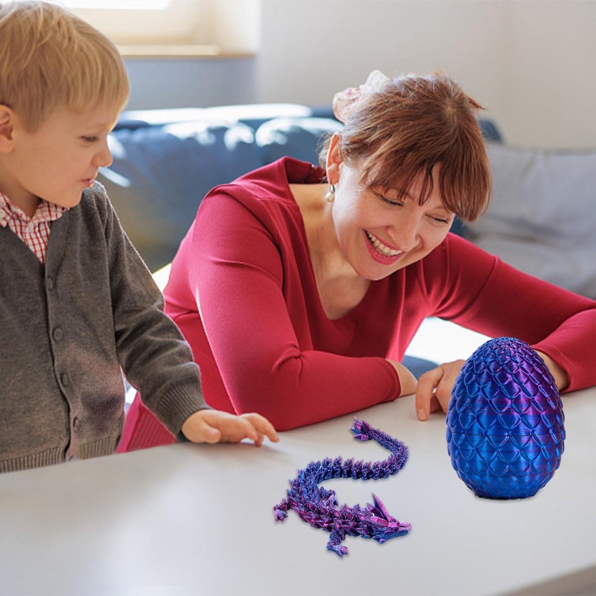 Smoakez - 3D-draak met drakenei en kristallen, volledig beweegbaar - Paars - Speelgoed voor Drakenliefhebbers - Flexibel Gewricht - Chef-bureauspeelgoed