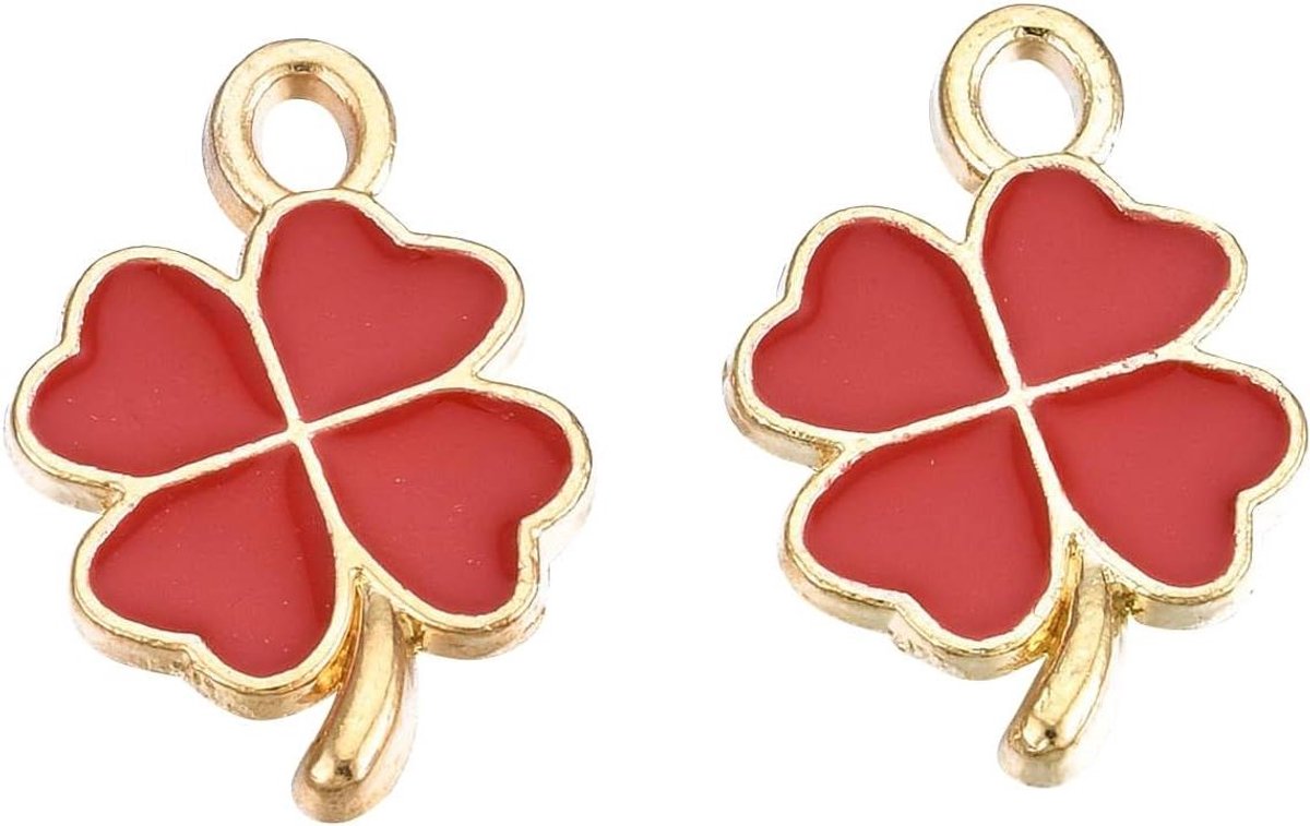 Smoakez - Emaille Klavertje Charms Hangers - St. Patricks Day Sieraden Maken - Donkerrood - Set van 200 stuks