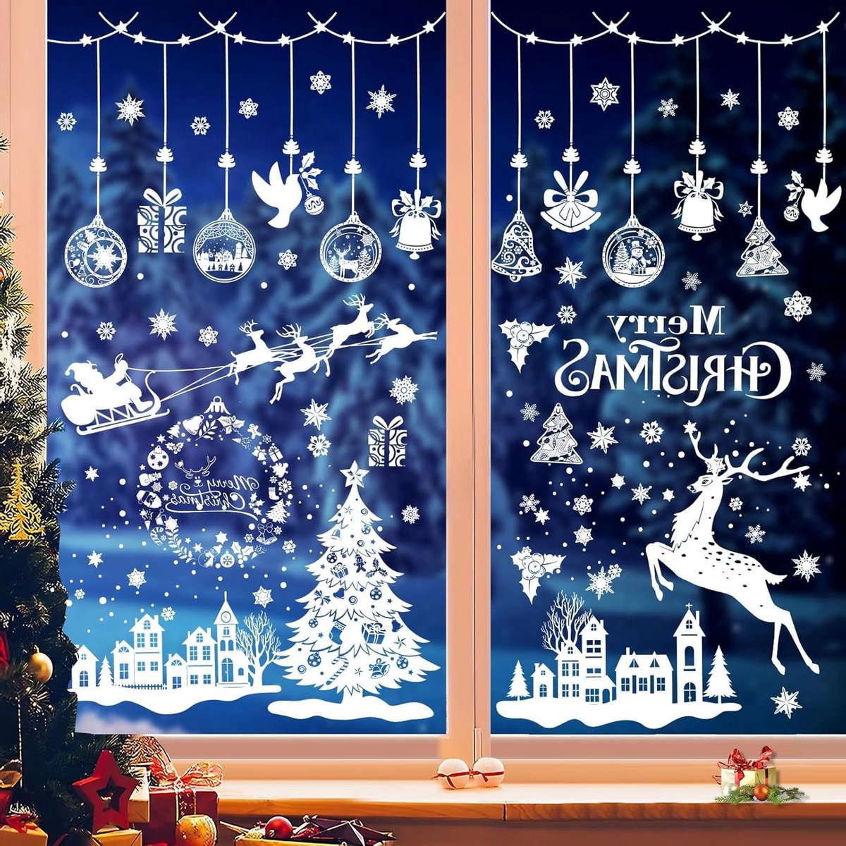 Smoakez - Herbruikbare Kerst raamstickers - 243 stuks - Winterdecoratie met schraper