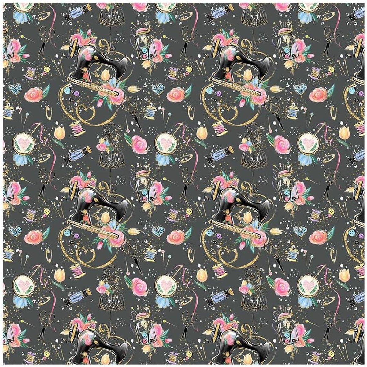 Smoakez - Katoenen stof met grijs bloemendesign voor naaimachine en borduurstof - ideaal voor textielambachten - kleermakerij - patchwork - 1 x 14 meter