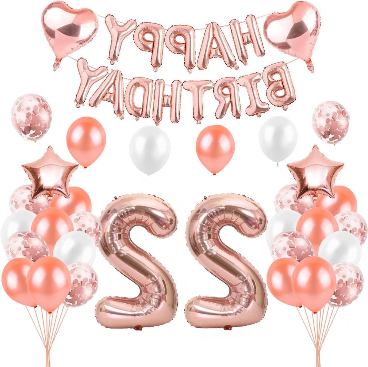 Smoakez - Roségoud Verjaardag Vrouw - Feestdecoratieset met Ballonnen - Happy Birthday Slinger - Folieballon voor Meisjes - 22e Verjaardag Decoratie