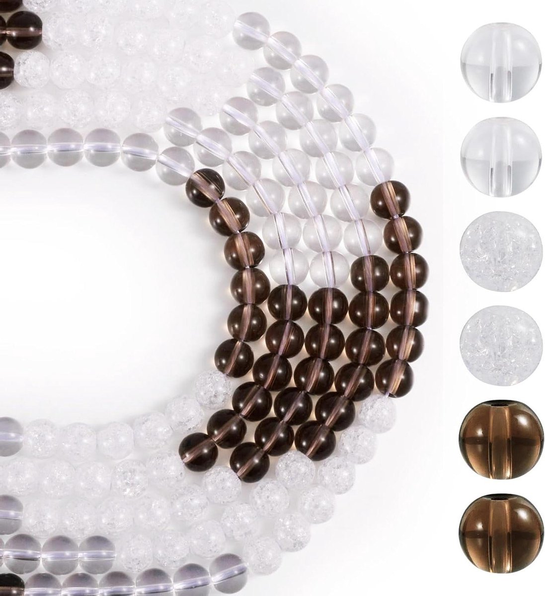 Smoakez - Transparante glaskralen 8mm, 5 strengen, knappend glas, ronde kralen voor sieraden maken en DIY-ambachten