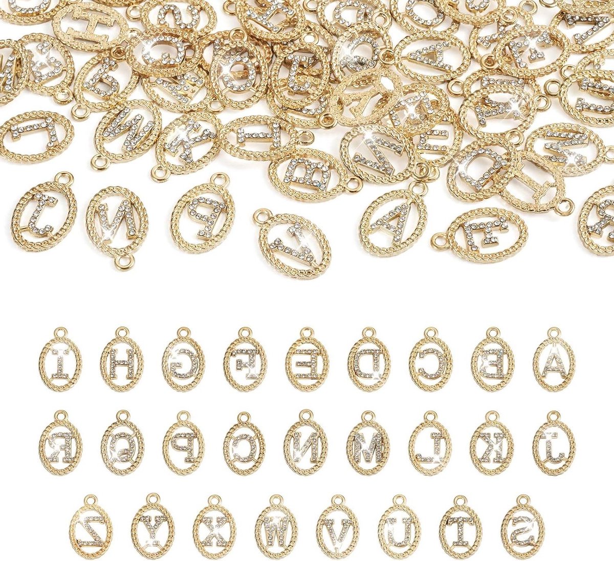 Sprookjesachtige Alfabet-charme Hanger met Strass - Set van 5 Alfabet-charme hanger met strass voor creatieve projecten - 5 stuks