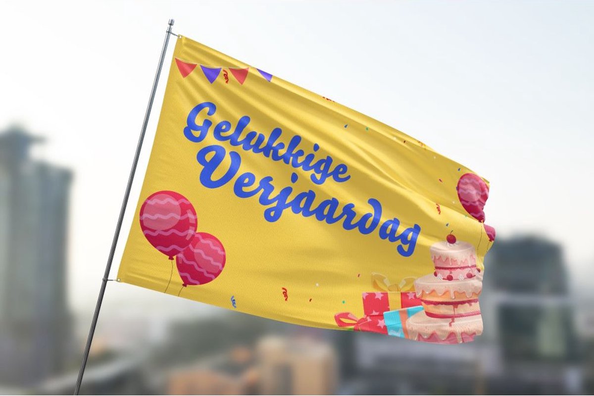 Gele Gelukkige Verjaardag Vlag 100x150cm - Versiering