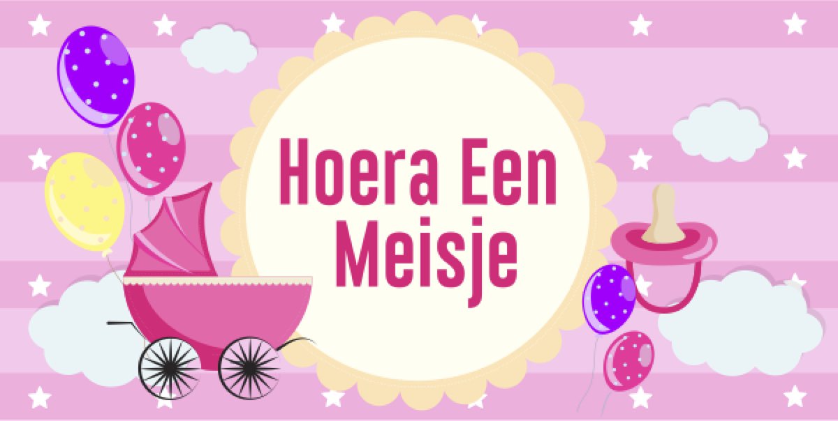 Hoera Een Meisje Roze Spandoek 50x100cm
