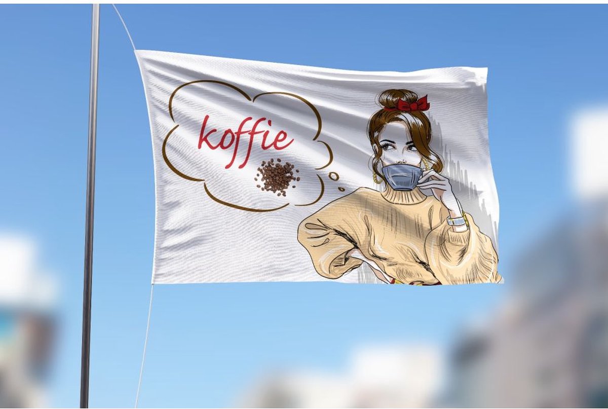 Koffie met Vrouw Vlag 100x150cm