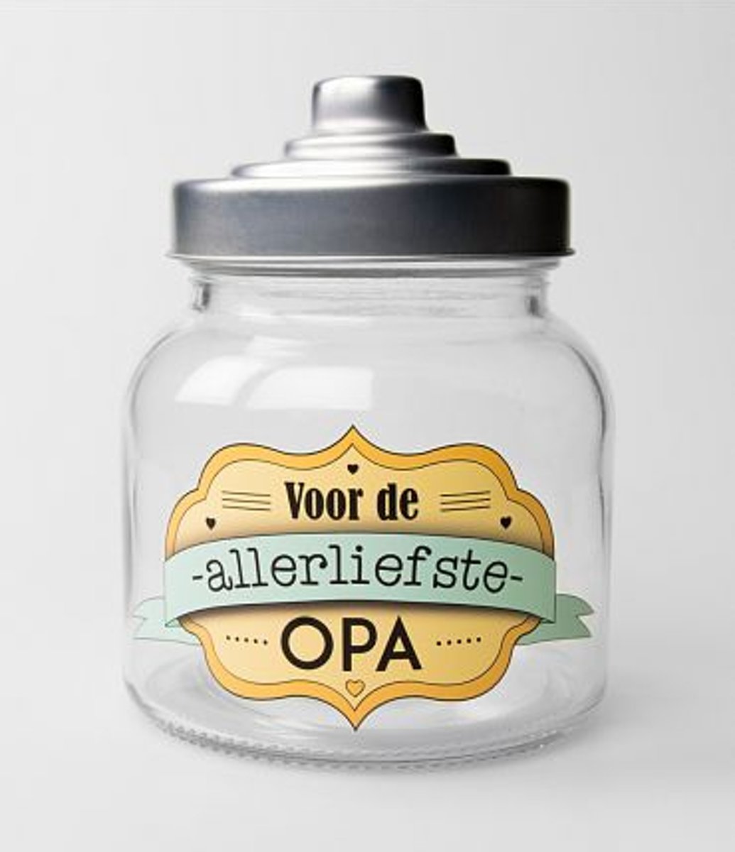 Snoeppot - Opa - Gevuld met luxe verpakte toffees - In cadeauverpakking met gekleurd lint