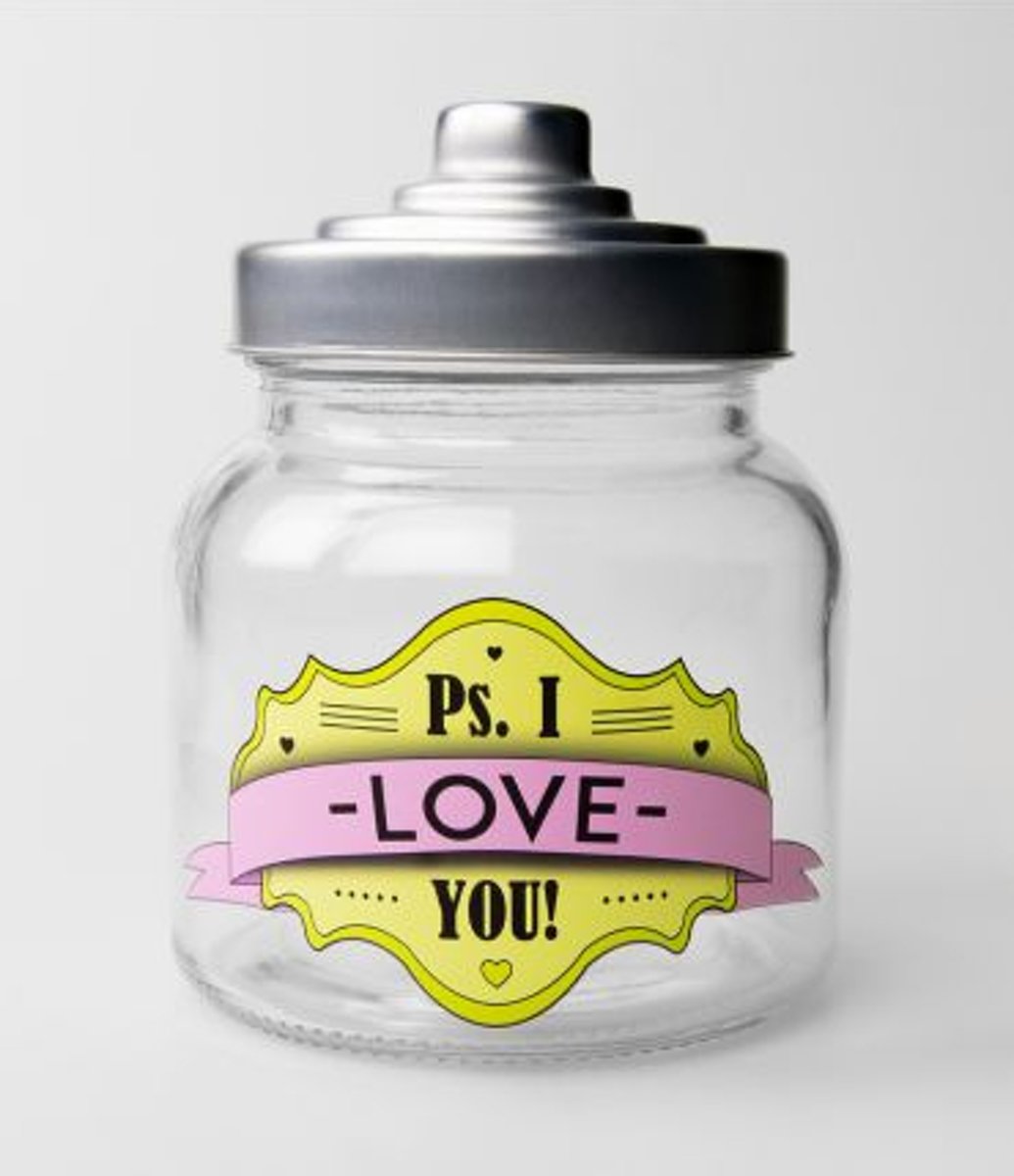 Valentijn - Snoeppot - I love You - Gevuld met luxe verpakte toffees - In cadeauverpakking met gekleurd lint