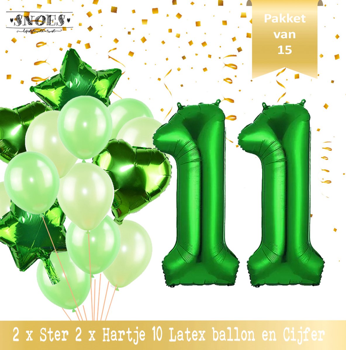 Cijfer Ballon 11 Jaar Groen Forrest Green Boeket * Hoera 11 Jaar Verjaardag Decoratie Set van 15 Ballonnen * 80 cm Verjaardag Nummer Ballon * Snoes * Verjaardag Versiering * Kinderfeestje * Forrest Green* Nummer Ballon 11 * Groen