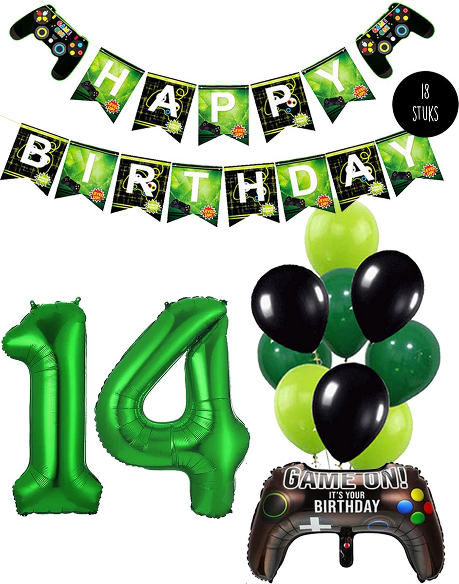 Cijfer Ballon 14 Game Videospel Verjaardag Thema - De Versiering voor de Gamers Birthday Party van Snoes