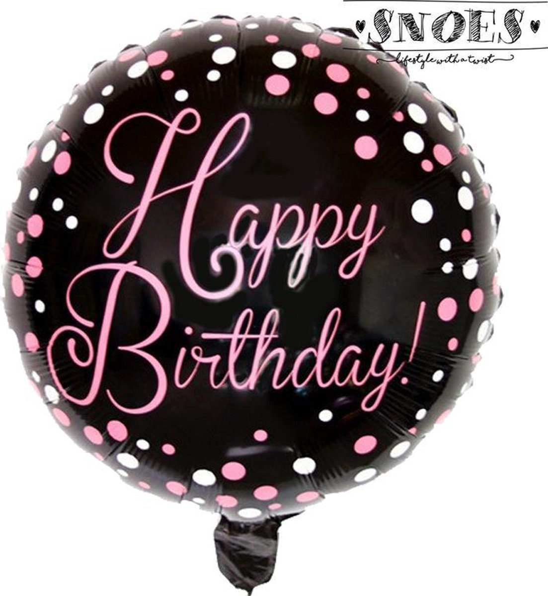 Happy Birthday Dots Pink * Snoes * Ronde Folie Ballon * Vrolijk* Meisje * Pink Roze * Stippen* Zwart wit roze letters